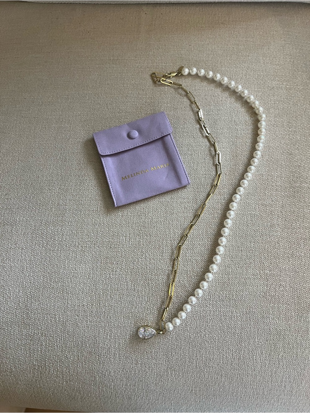Melinda Maria Savanna Half Chain Pearl Necklace with Detachable Teardrop 30” - Picture 3 of 5